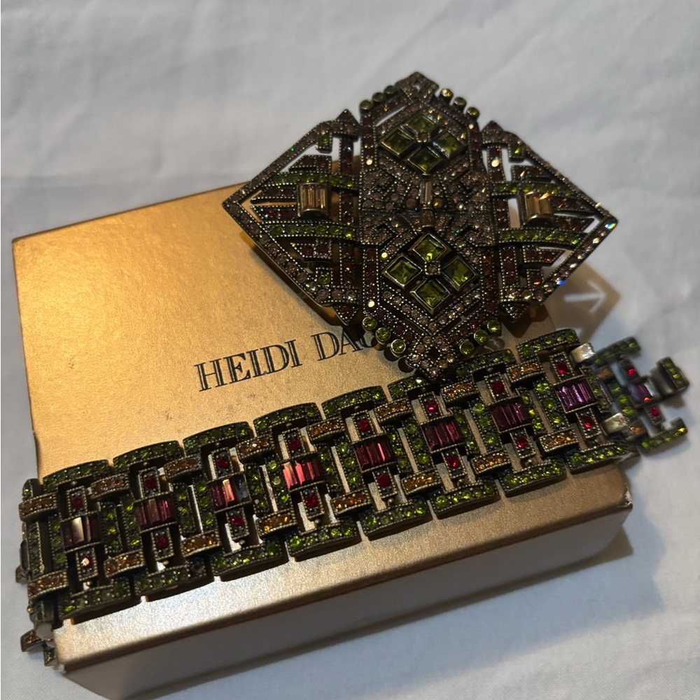 Heidi Daus Multicolor Geometric Bracelet and Brooch Set